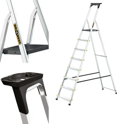 Obrázok produktu pre Drabest | Skladací rebrík - 8 stupňov, nosnosť 150 kg - hliníkový rebrík, rebrík, protišmykové nohy, rebrík