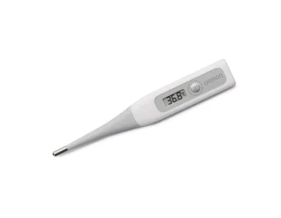 Produktbild von Omron MC-343F-E, Kontakt, Grau, Weiß, Oral, Rechteckig, Unterarm, Tasten, °C, °F, Körpertemperatur