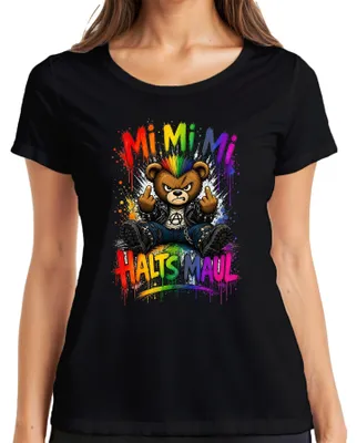 Obrázok produktu pre Tričko s nápisom "Mi Mi Mi Halts Maul Bär Punk Rocker Regenbogen Statement Sarkasmus", čierna farba, veľkosť L