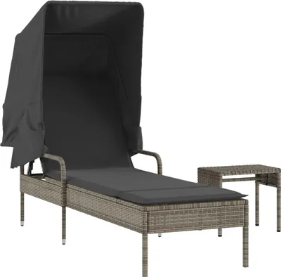 Produktbild von vidaXL Sonnenliege mit Dach und Tisch Grau Poly Rattan
