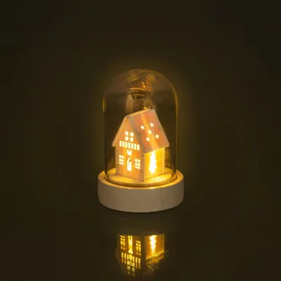 Obrázok produktu pre RETLUX RXL 319 Vianočná sklenená kopulka s dreveným dekorom, 1 LED, Farba svetla: teplá biela, rozmery: 55 x 55 x 90 mm, iba pre vnútorné použitie (IP 20), napájanie 1xCR2032