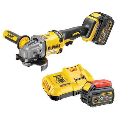 Immagine prodotto di Smerigliatrice angolare a batteria DeWALT DCG414T2-QW FlexVolt 125 mm - Set comprensivo di 2 batterie Li-Ion 54 V, caricabatterie, custodia T STAK e altri accessori
