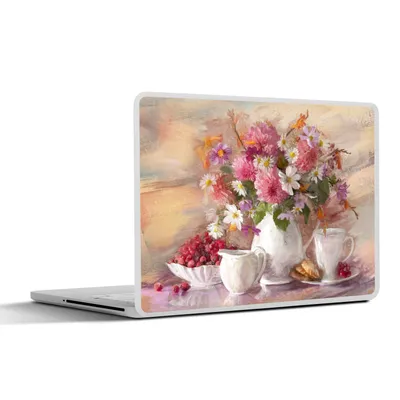 Produktbild von MuchoWow® Laptop Aufkleber Sticker Cover Gemälde - Blumen - Vase - Ölfarbe 31x22.5 cm - Laptop-Deko