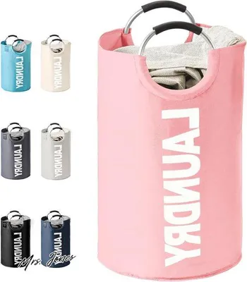 Productafbeelding van Mrs. Jones Opvouwbare Wasmand 92L Capaciteit met Handvat Roze - Wasverzamelaar Waszak Laundry Baskets .