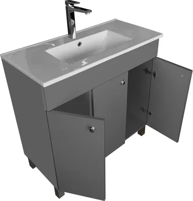 Produktbild von paplinskimoebel Waschbecken mit Unterschrank IGA Waschtischunterschrank, Stehend, Eckig, Keramik, Badmöbel Set Waschplatz (Graphit, 80 cm)
