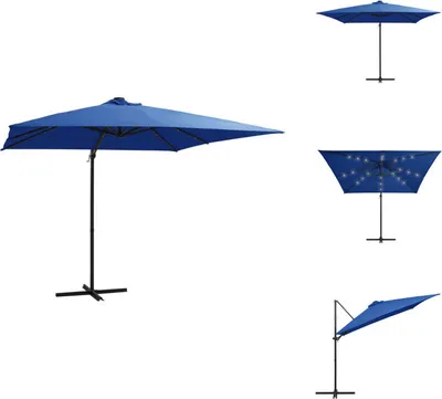 Produktbild von vidaXL Ampelschirm mit LED-Leuchten und Stahlmast 250x250cm Azurblau - Sonnenschirme & Sonnenschutze