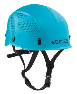Ultraleichter Kletterhelm in Türkis von Edelrid; mit Belüftungsöffnungen und verstellbaren Riemen.
