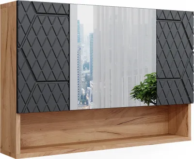 Zdjęcie produktu dla Szafka z lustrem w łazience Vicco Irma Antracyt o strukturze plastra miodu 80.1 x 55 cm, Model 42858