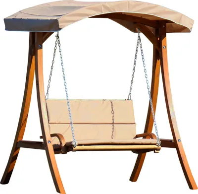 Produktbild von ALEOS. Design Hollywoodschaukel Gartenschaukel Schaukelbank RIO aus Holz Lärche mit Dach und Polsterauflage braun