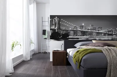 Produktbild von Komar Fototapete "Brooklyn Bridge" 368 x 127 cm, schwarz/weiß, New York bei Nacht, 4-320