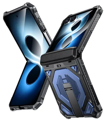 Image de Coque de protection rabattable avec support pour téléphone Samsung Galaxy Z Flip 7 + 8 5G, couleur bleu, adaptée à une utilisation en extérieur