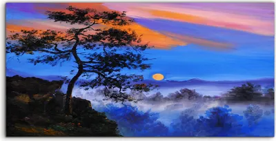 Produktbild von Coloray Glasbild 140x70  Wandbild Glasbilder Foto abstrakte Bild Baum auf dem Berg