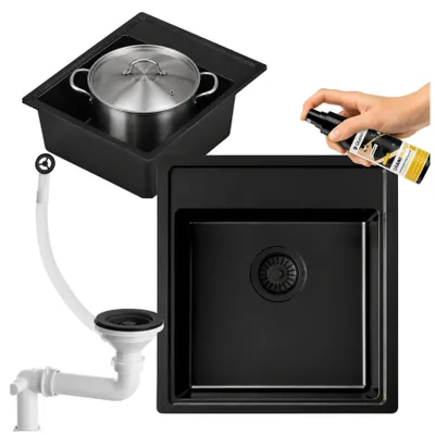 Produktbild von Granitan | Granitspüle - Einbauspüle 44x51cm - schwarze Küchenspüle - Spüle mit Siphon und Imprägniermittel - CELINA 44