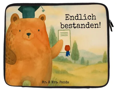 Produktbild von Mr. & Mrs. Panda Notebooktasche Bär Prüfung Design 20 x 28 cm - Weiß - Geschenk, Laptop Case, Zeugnis, Abschlusszeugnis, Prüfungen, Tasche, Sleeve, Hülle, Bestanden