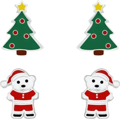 Produktbild von 2er Set Kinder Ohrringe Silber 925 Ohrstecker „Weihnachten“