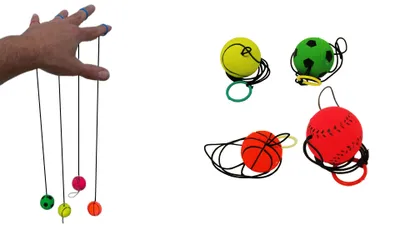 Produktbild von jameitop® 4er Set Rückzugsball für Kinder und Erwachsene – Schaumgummi Bälle mit Rückholband in Tennisball Fußball Basketball Baseball Design Ball