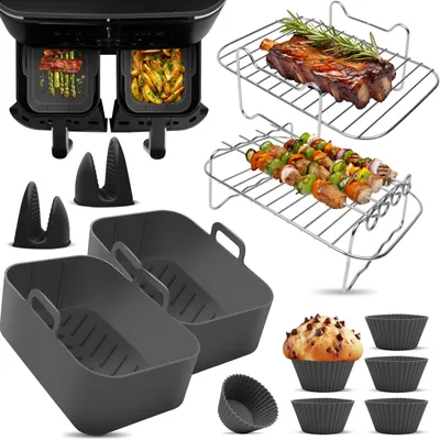 Imagen del producto de Fentic Accesorios Freidora de Aire – Accesorios Airfryer Ninja– Compatible con Ninja Foodi Max Dual Zone AF300EU AF400EU – De 7,6L a 9,5L – Incluye Molde de Silicona y Recetario Electrónico