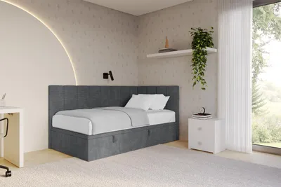 Produktbild von ALTDECOR Jugendbett mit Bettkasten - LOVY - 90x200 cm Dunkelgrau - Poso 115 - Bett ohne Matratze - Einzelbett mit Stauraum - Polsterbett Kinderbett