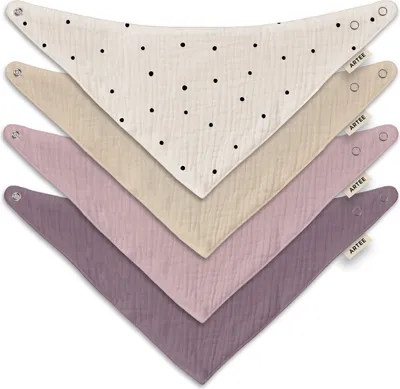 Produktbild von Musselin Halstücher Set 4 Stück Größe M Dreieckstücher Spucktücher Baumwolle Lätzchen Baby und Kleinkind