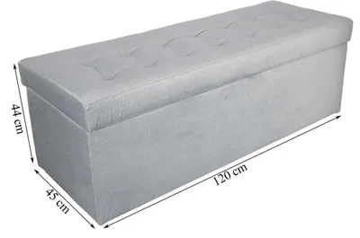 Obrázok produktu pre mg dizajnová čalúnená stolička, 45x120 cm, farba sivá - mäkký sedák, skladacia s úložným priestorom (143 l) vydrží zaťaženie do 100 kg
