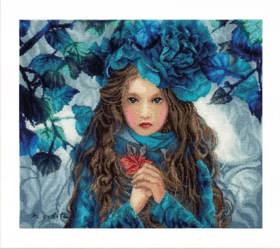 Produktbild von Lanarte Kreuzstich Set "Mädchen mit Blauen Blumen", Zählmuster, 38x32cm