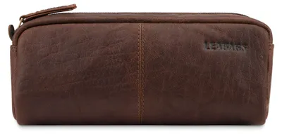 Produktbild von Großes Federmäppchen aus Leder, echtes Leder, Stiftehalter, für Arbeit, Universität, Schule, braun.