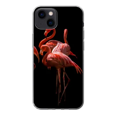 Produktbild von MuchoWow® Handyhülle Schutzhülle Hülle für iPhone 13 mini Flamingos - Vögel - Federn - Schwarz Silikon Softcase Handy Hülle - Softcase