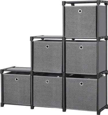 Immagine prodotto di Armadio con 6 cubi e scatole in tessuto - scaffale fai da te - sistema di archiviazione multifunzionale - robusta struttura in metallo - nero - 105 x 105 x 30 - LSN66BK scaffale di archiviazione