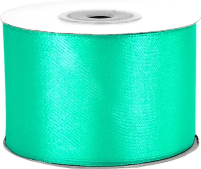 50mm breites, 25m langes, einseitig glänzendes, tropisch türkises Satinband auf Rolle. Perfekt für Bastelprojekte und Geschenkverpackungen