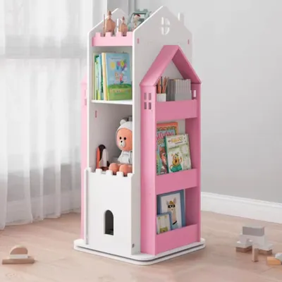 Produktbild von 360Home Kinderbuchregal 360° drehbarer Regal Burg design Rosa Klein: 41*41*95cm【BR166】