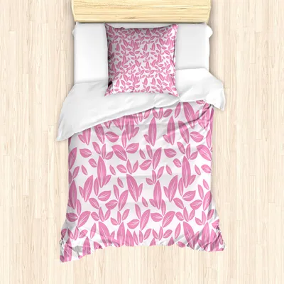 Produktbild von ABAKUHAUS Blumen Bettbezug Set, Große rosa Blumen-Blätter auf weißem Hintergrund-Rosen-Blumenblatt-Frühlings-Natur-Muster, 135 x 200 cm + 80 x 80 cm, Pale Pink Weiß