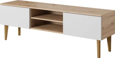 Produktbild von Moderner skandinavischer TV-Schrank BERGEN 150 2D RTV-Kommode Fernsehschrank TV-Lowboard ARTISAN-Eiche weiße Front