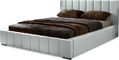 Produktbild von Polsterbett Nero 180x200 cm, Bett mit Kopfteil, Doppelbett mit Bettkasten und Lattenrost aus Holz, Velourstoff:  Silbern