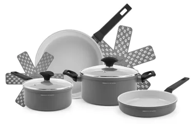 8-teiliges Kochtopf-Set, Antihaftbeschichtung, Aluminium, Grau