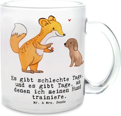 Produktbild von Mr. & Mrs. Panda Teetasse Fuchs Hundetraining - Transparent - Geschenk, Welpenschule, Henkeltasse, Hundeschule, Hundeprüfung, glastasse, Tee Tasse, Pott, Häferl
