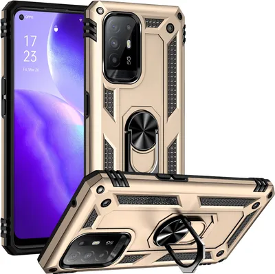 Produktbild von OPPO A94 5G Hülle, Dual Layer Robust Militäre Schutzhülle mit Ringhalterung Ständer für OPPO F19 Pro+ 5G/A94 5G/A95 5G / Reno5 Z Gold