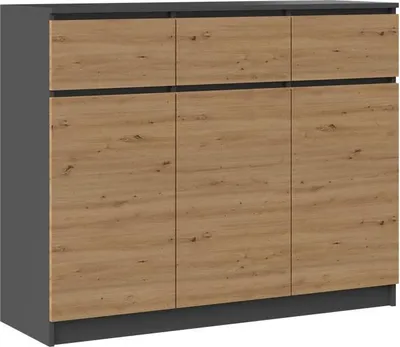 Obrázek produktu pro Moderní komoda 3D3S se 3 dvířky a 3 zásuvkami – antracitová a Artisan Oak | Barva: antracitová