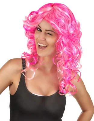 Immagine prodotto di Parrucca di capelli lunghi ricci da donna rosa - taglia unica