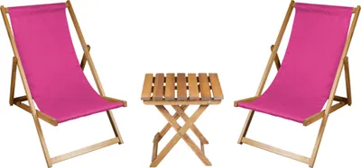 Produktbild von 2 x Liegestuhl + Beistelltisch Strandliege Holz Sonnenliege Gartenliege Gartentisch Geölt Rosa