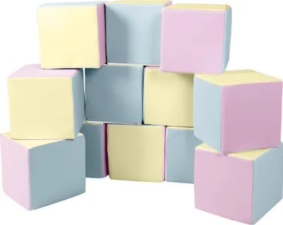 Image de Cubes set de 12 blocs en mousse Cubes set de 12 blocs en mousse (couleur : rose, bleu, jaune (pastel))