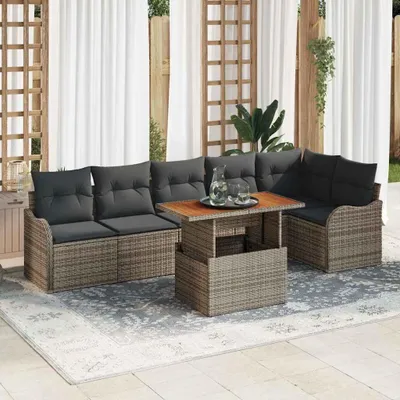Zdjęcie produktu dla Maison Exclusive - Zestaw mebli ogrodowych, sofa i fotele, 7 elementów, kolor szary, wykonane z rattanu syntetycznego