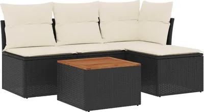 Produktbild von vidaXL 5-tlg. Garten-Sofagarnitur mit Kissen Schwarz Poly Rattan