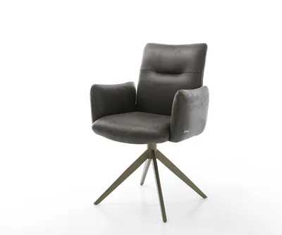 Produktbild von DELIFE Drehstuhl Jova-Flex mit Armlehnen Mikrofaser Anthrazit Vintage Kreuzgestell breit Effektfinish Titan 360° drehbar Taschenfederkern