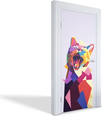 Produktbild von Türdeko Aufkleber Selbstklebende Wandsticker Personalisiert - Bunte brüllende Katze - 95 x 205 cm