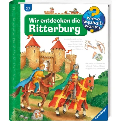 A book cover illustration depicting a medieval castle with knights on horseback.
