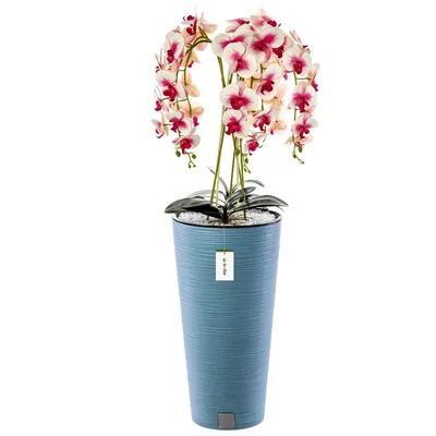 Obrázok produktu pre Voľne stojaci kvetináč Ø 30 cm H 57,5 cm Modrý kvetináč Dláto na kvety Plastový kvetináč s vložkou