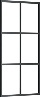 A black metal frame with six glass panes, arranged in a 2x3 grid.