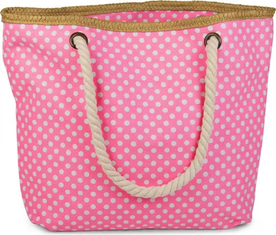 Produktbild von styleBREAKER Strandtasche mit Punkte Muster und Kordelgriffen | großes Hauptfach mit Reißverschluss | inkl. abnehmbarer Kosmetiktasche | Shopper Damen mit Bast-Detail