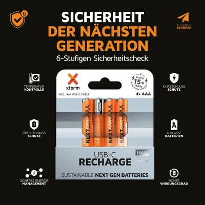 Immagine prodotto di Xtorm NextGen AAA Batterie ricaricabili con USB-C - Confezione da 4 pezzi
