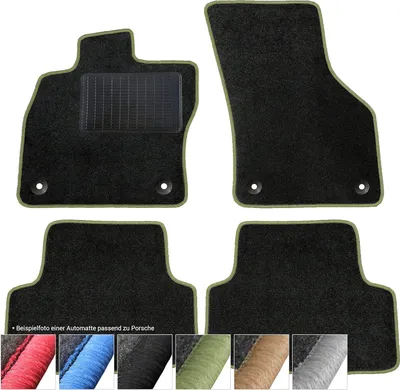Produktbild von moto-MOLTICO Fußmatten Auto Velours Autoteppiche Schwarz Automatten Set 4-teilig passend für Porsche Macan ab 2013 (Grüne - Ziernähte)